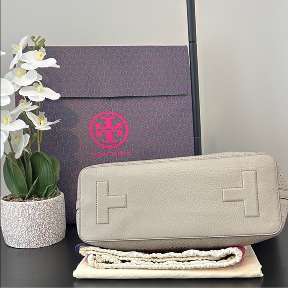 Tory Burch Taupe Perforated Shoulder Bag - Picture 10 of 14